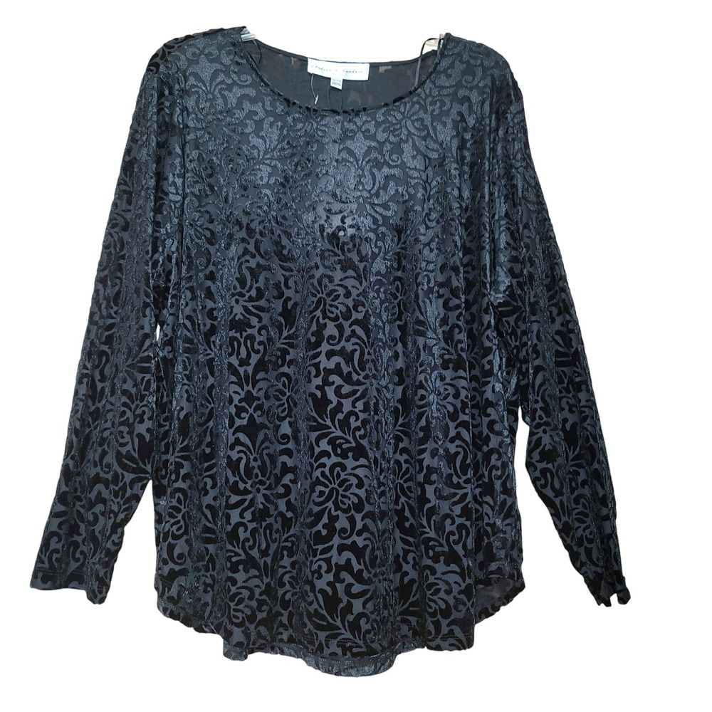 Chelsea & Theodore Velvet Burnout Top Black‎ Loose 2X Whimsigoth Witchy Goth Y2K - Picture 3 of 10